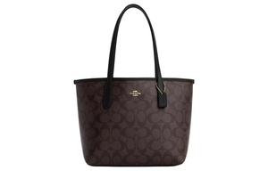 Городская кожаная сумка-тоут, шоппер, сумка через плечо среднего размера женская золотисто-коричневая черная COACH