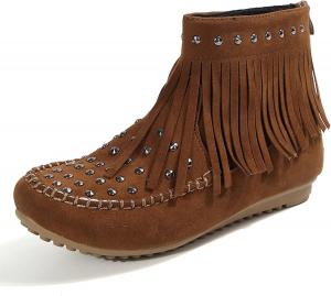 Generic Женские мокасины с бахромой, ботильоны на щиколотке, ретро, замшевые с кисточками, декорированные заклепками, мокасины, обувь с нескользящей подошвой, на плоском каблуке, осенне-зимние повседневные модные ботильоны с молнией
