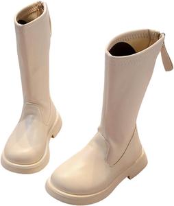 Детские модные сапоги до колена для девочек с низким каблуком, задней молнией, высокие сапожки для верховой езды, повседневные длинные сапоги для маленьких и больших детей Generic, Beige