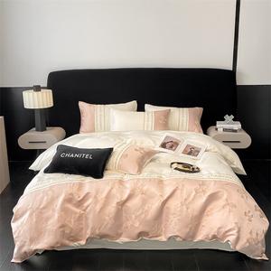 Комплект постельного белья Muji Light luxury 2.0, 4 предмета, 220х240/245х265 см, молочный/розовый/бант