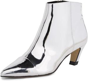 Женские элегантные ботильоны XYD с заостренным носком, низким наклонным каблуком и боковой молнией, стильные туфли для офиса и повседневной носки в холодную погоду, Silver Metallic