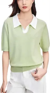 Женская поло с отложным воротником и вышивкой, короткий рукав