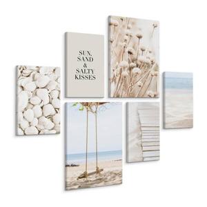 Картины на холсте Muralo Set Strand Pflanzen Zitat цвет beige/blau/weiß
