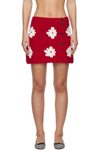 Красная мини-юбка, связанная крючком MSGM