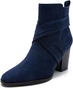 Женские ботильоны на массивном каблуке с заостренным носком, замшевые ботинки с боковой молнией для осени и зимы, элегантная обувь для офиса Azttoztto, Blue