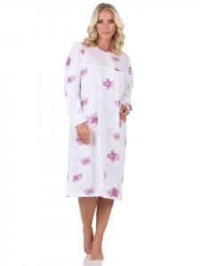 NORMANN Ночная рубашка с длинными рукавами, классический дизайн, застежка на пуговицы у горловины - 88977, фиолетового цвета