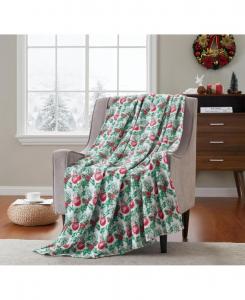 Плед Holiday Living Holly Pines с изображением рождественской елки и орнаментов Kate Aurora, White