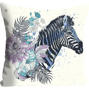Декоративная подушка queence Vesna Наволочка, зебра, цветы, разноцветный, тропический, узор, дикая природа, экзотическая, натуральная Queence, Violett/schwarz + bedruckt