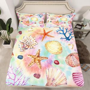 Erosebridal Комплект постельного белья Conch Starfish с морским принтом и ракушками, разноцветный тай-дай, Multi 26
