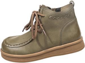 Женские ботильоны на шнуровке ретро стиль, кожаные, с плоской подошвой, короткие, с теплой флисовой подкладкой, с круглым носком, повседневные нескользящие туфли Generic, Green