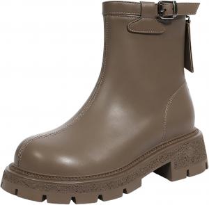 Женские кожаные ботильоны с круглым носком на платформе, модные, удобные, с молнией сзади, с противоскользящей подошвой, короткие ботинки для офиса, деловых встреч, свиданий и свадеб NXNBHSL, Grey