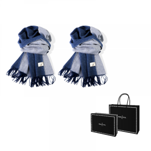 Шарф из 100% чистой шерсти вязаный Unisex ACUC, 2 pack (синий серый+синий серый)