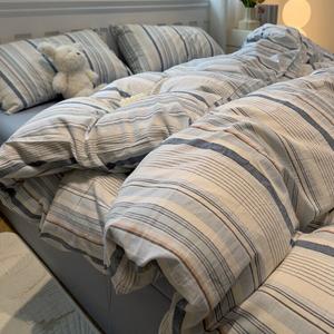 MUJI Комплект постельного белья 4 предмета, 1.5 спальный, пододеяльник 180x220 см, ультрамягкий вельвет, цвет Jiangnan-Bululan Tiao