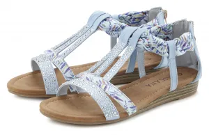 LASCANA босоножки, босоножки, летняя обувь с декором и небольшой танкеткой VEGAN, голубой