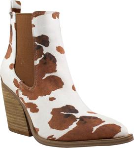 ARIDER ARiderGirl Dako Западные ботильоны с анималистичным принтом, ботильоны на низком каблуке с заостренным носком, Cow White Brown
