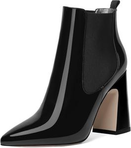 Женские ультралегкие уличные ботинки ROSERWISH с эластичной верхней частью, простые для путешествий, с заостренным носком, лакированные, на высоком каблуке-блоке, высотой до щиколотки, 4 дюйма