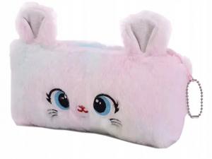 Пенал-сумка косметичка плюшевая кошка кошечка радуга белая DKM