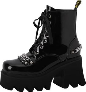 Женские модные ботильоны LYYSKY с массивным каблуком 8,5 см, платформой, на молнии, с металлической цепочкой, короткие ботинки, Black Patent Leather(22-12)