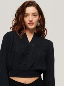 Блузка со сборками Superdry с длинными рукавами и кружевной отделкой, Eclipse Navy