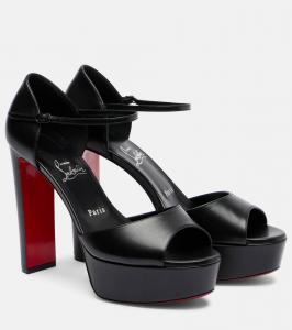 Sandaloo 130 кожаные сандалии на платформе Christian Louboutin, Black/Lin Black