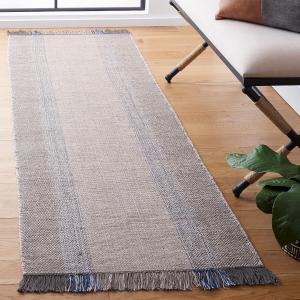 Ковер-дорожка SAFAVIEH, 69 x 275 см, Montauk Collection, Blue & Grey, ручная работа, плоское плетение, бохо-кантри, хлопок, полосатый с бахромой, идеально для помещений с высокой проходимостью в гостиной, спальне (MTK301M)