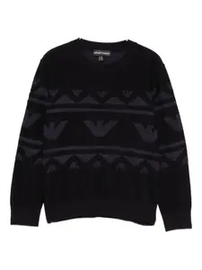 Свитер с круглым вырезом и логотипом Emporio Armani Kids, черный
