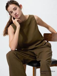 Блузка из смесового льна без рукавов Uniqlo, 36 brown