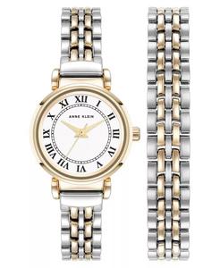 Женские кварцевые часы с двухцветным металлическим браслетом из сплава и римскими цифрами, 24 мм Anne Klein, мультиколор