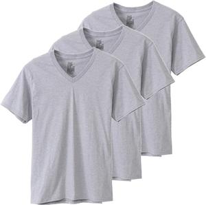 Футболки Hanes с V-образным вырезом (3 шт.), коротким рукавом и круглым вырезом, с антибактериальной и дезодорирующей обработкой (Fresh IQ), меланжевый серый