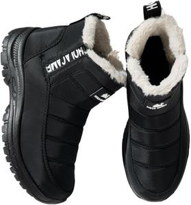 Зимние женские ботинки водонепроницаемые с меховой подкладкой, теплые укороченные сапожки, легкая удобная обувь для улицы, противоскользящие, для походов, кемпинга и прогулок Eimeinuosy, Black