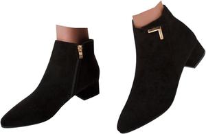 Женские ботильоны на низком массивном каблуке, винтажные повседневные короткие ботинки, модные западные ковбойские ботинки с боковой молнией, удобные повседневные ботинки для осени, прогулочные плоские туфли JYSwoshoe, H-Black