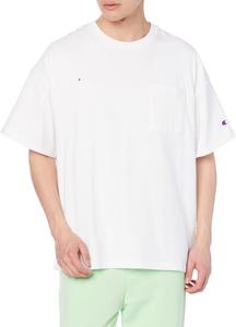 Мужская футболка Champion Campus C3-U303 с коротким рукавом и карманом, дышащая, эластичная, износостойкая, антибактериальная, без запаха, с логотипом, белый