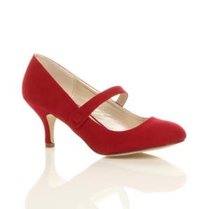 Туфли-лодочки Мэри Джейн на среднем каблуке из искусственной замши AJVANI, красный
