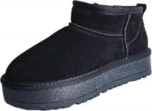 Женские зимние ботинки на платформе с круглым носком и на низком каблуке, без застежки XIEPP, Black