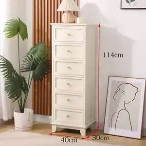 Yu Senyi Комод 40х30х114 см для гостиной из массива дерева, 6 ящиков, с дверцами, цвет ivory white