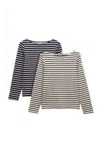 Комплект из двух футболок с длинными рукавами в полоску в стиле "лодочка" с длинными рукавами, стандартного кроя. Joules, Navy Creme