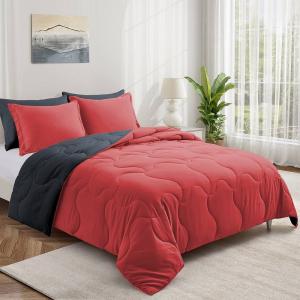 Комплект легкого пухового альтернативного одеяла Unikome - двустороннее стеганое пододеяльник, цвет Black Red