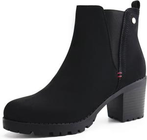 Женские повседневные ботильоны JABASIC с блочным каблуком и эластичными вставками в стиле Челси, Black