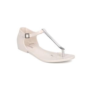 Женские сандалии Honey Chrome Jelly Metallic T-Strap Flat Sandal In White Melissa