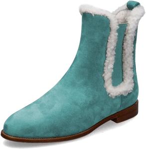 Женские теплые ботинки Chelsea XYD, круглый носок, плоская подошва, укороченные ботильоны с эластичными вставками, пушистые, для холодной погоды, Turquoise