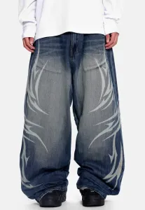 Широкие джинсы с татуировкой из страз Jaded London, Denim
