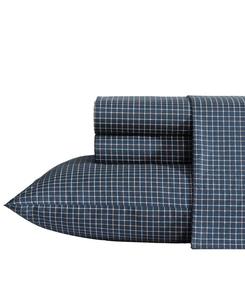 Комплект постельного белья из хлопкового перкаля, 4 предмета, размер полуторный Nautica, Reece Plaid Navy