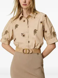 Рубашка с вышивкой Twinset, коричневый