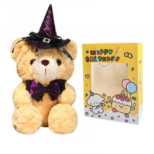 Милый плюшевый мишка призрак тыква с ведьмовской шляпой на хэллоуин, плюшевая игрушка кукла, высота 28см MENGMENGBUNNY, светло-коричневый