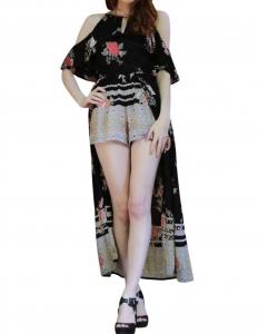 Длинный комбинезон с открытыми плечами черного цвета Angie