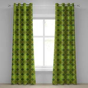 Абстрактная штора на люверсах ABAKUHAUS, современная, прозрачная, с изображением медитирующего древнего кода, с изображением Цветка Жизни, декоративная, двухпанельная, 280 см x 225 см, цвет: желтый, охотничий, зеленый Abakuhaus