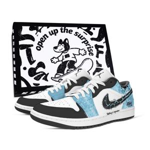 Jordan Air 1 Thunder Redemption Box устойчивые к истиранию низкие баскетбольные кроссовки Unisex Blue Black