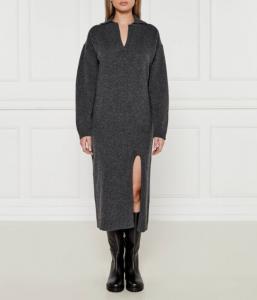 Платье женское Pinko из шерсти и кашемира длинное с разрезом, серый