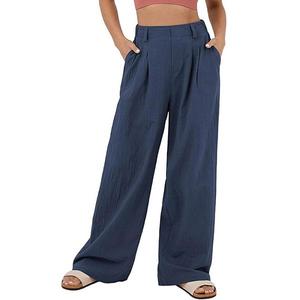 Женские повседневные брюки с высокой талией и прямыми штанинами, свободные, с карманами Seoria, Dark Blue