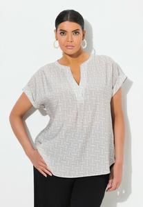 Блуза Ulla Popken ZIGZAG CAP SLEEVE, Grey Beige/Beige